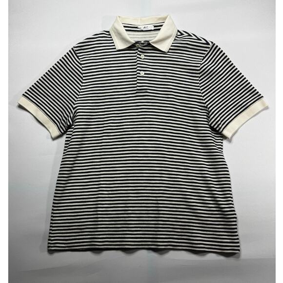 Mr. P Men's Short Sleeve Knitted Blue White Striped Polo Shirt - Size L - Picture 1 of 5